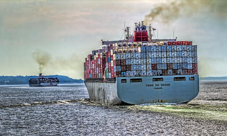 Container Photograph - Container Ship by Greg Hjellen