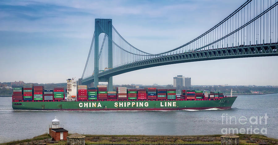 Container Ship Passing the Verrazano Bridge Photograph by Jerry Fornarotto
