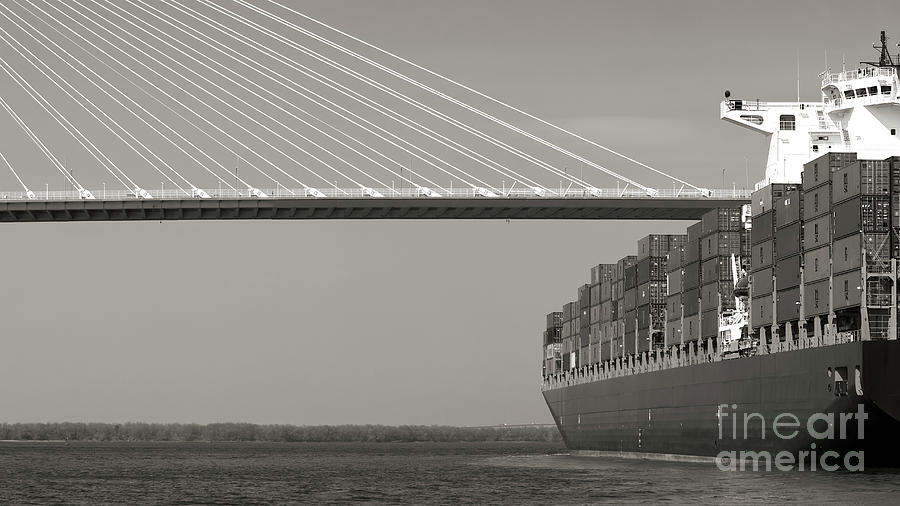 Container Ship Under Cooper River Bridge Photograph by Dustin K Ryan