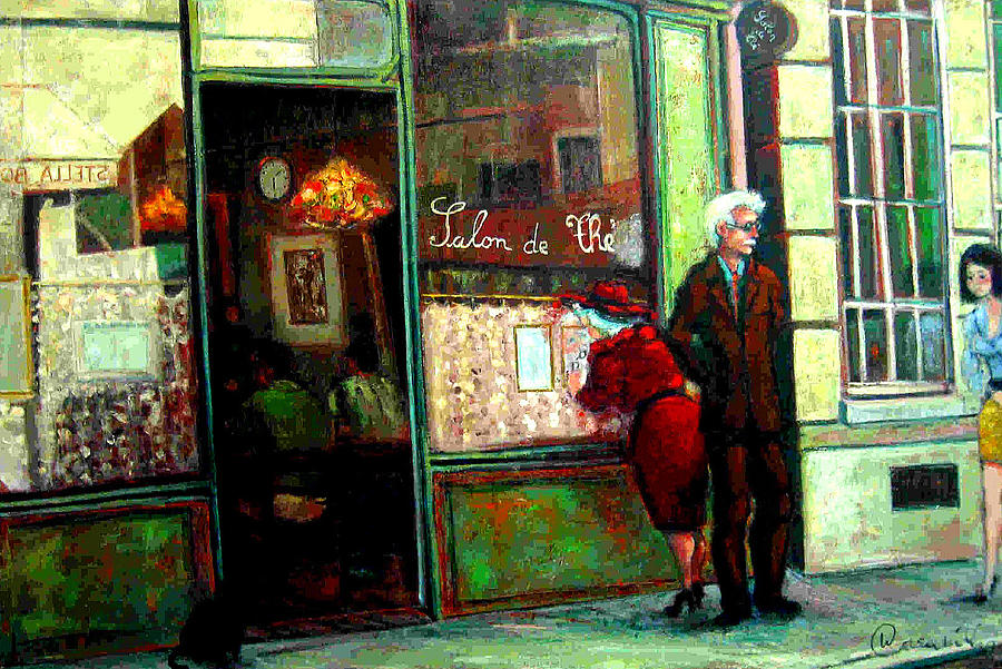 Paris Painting - Contemplando el menu-Looking up the menu by Walter Casaravilla