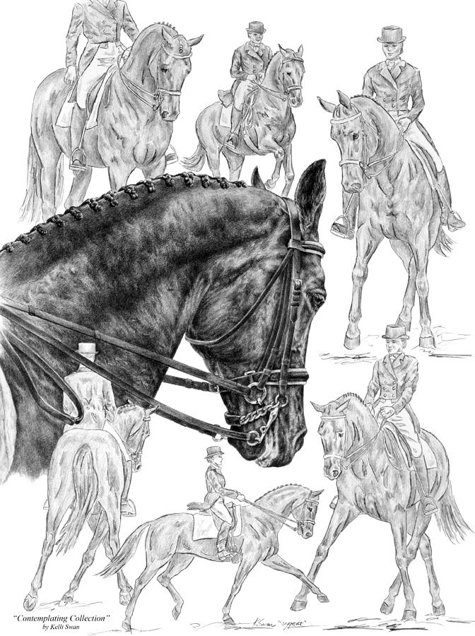 Contemplating Collection - Dressage Horse Drawing Drawing by Kelli Swan