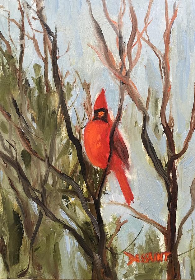 Cardinal Painting - Contemplating by Linda Dessaint