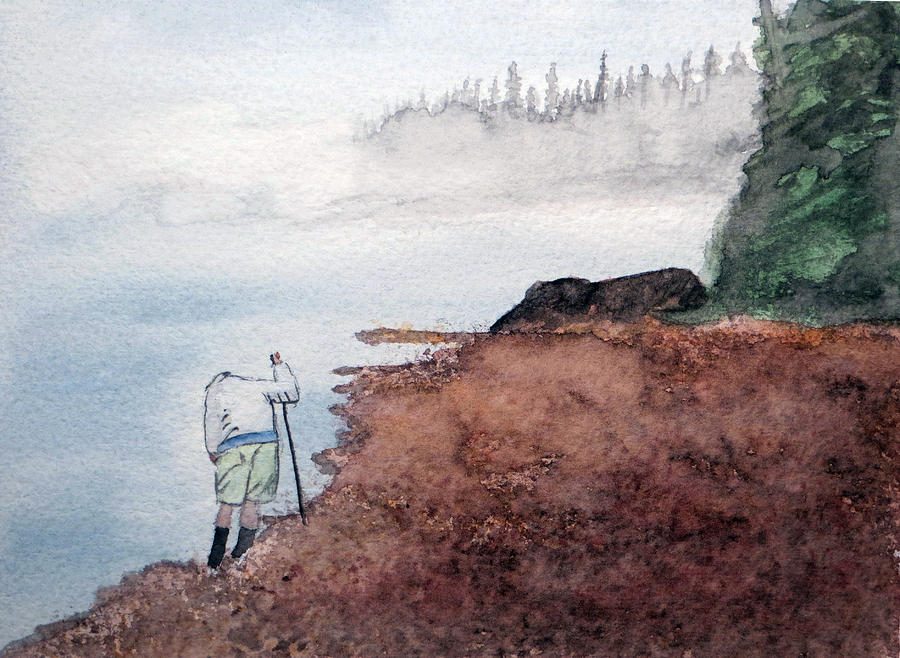 Contemplating  - Hunting Agates on a Remote Shore Painting by R Kyllo