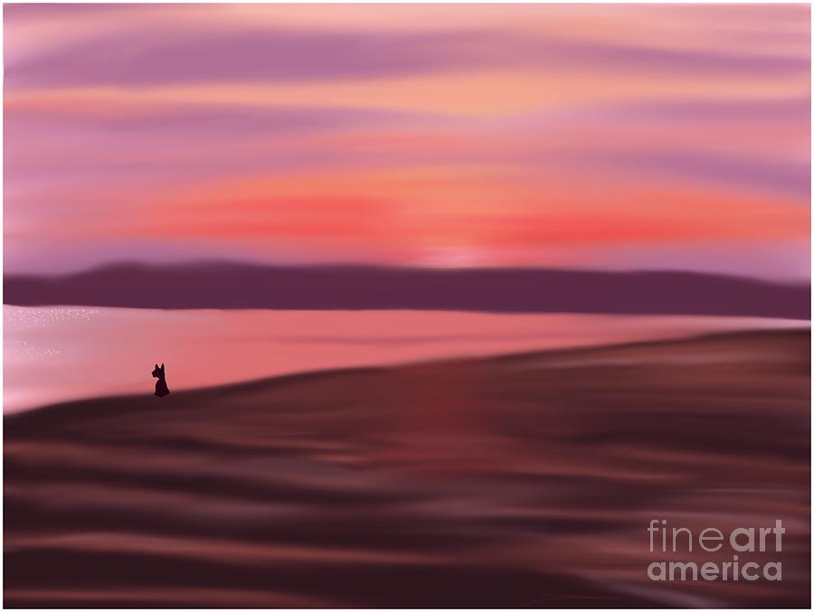 Canine Contemplation at the Beach Painting by Barefoot Bodeez Art
