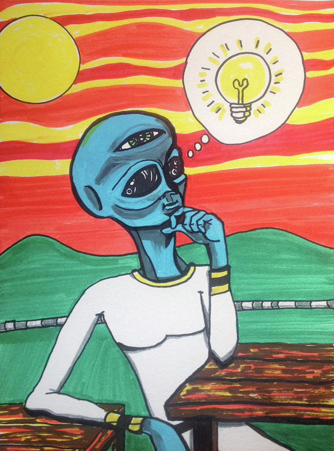 Contemplative alien Painting by Similar Alien