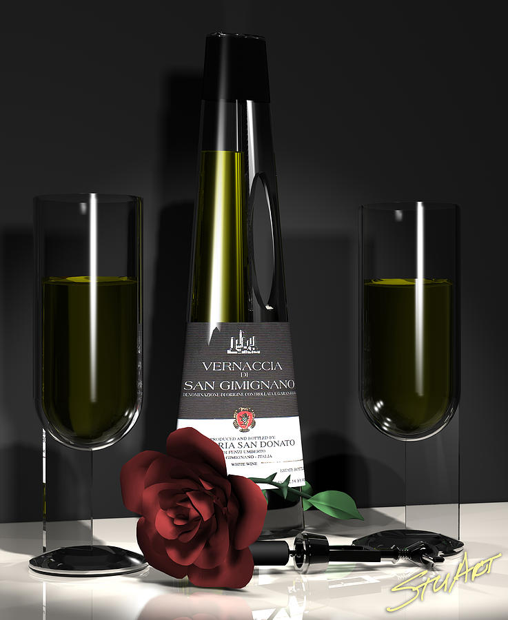 Wine Digital Art - Contempoary Wine and Roses by Stuart Stone