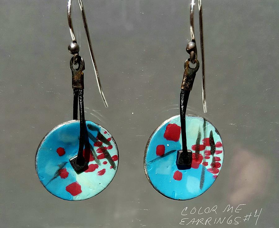 Contemporary blue, teal, red earrings Jewelry by Brenda Berdnik