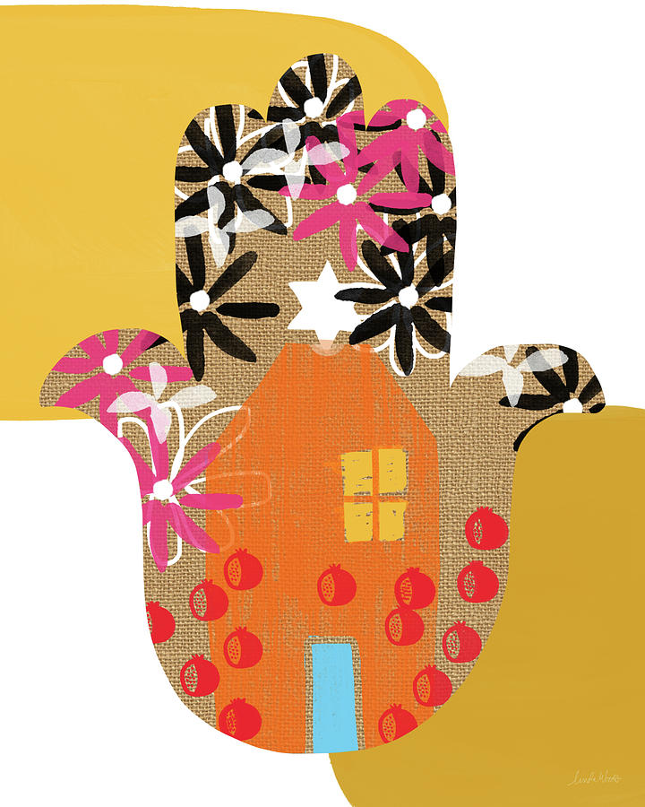 Flower Mixed Media - Contemporary Hamsa with House- Art by Linda Woods by Linda Woods