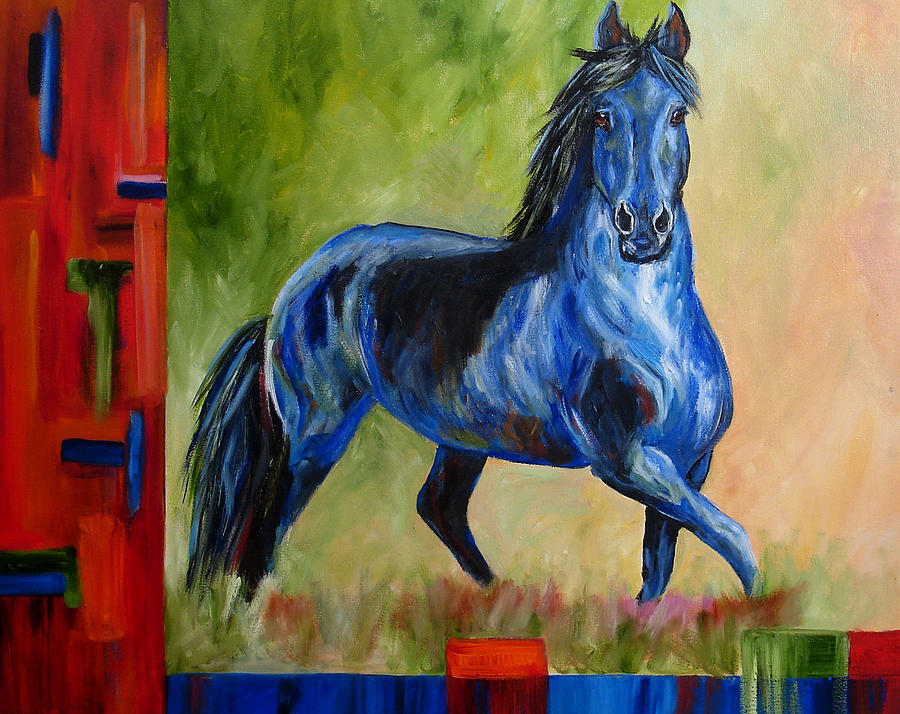 Contemporary Horse Painting Fresian Painting by Mary Jo Zorad