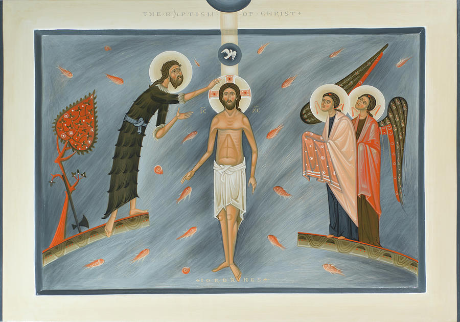 Contemporary icon Baptism of Christ Mixed Media by Olga Shalamova