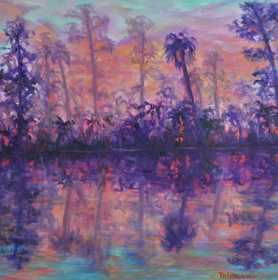 Contemporary Nature Painting Tropical Lake Sunset by Amber Palomares Contemporary Nature Painting Tropical Lake Sunset by Amber Palomares