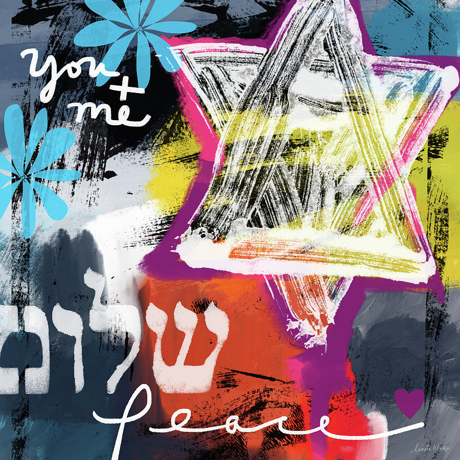 Contemporary Peace Star- Judaic Art by Linda Woods Mixed Media by Linda Woods