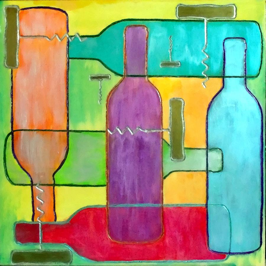 Wine Painting - Contemporary Wine Bottles by Char Swift