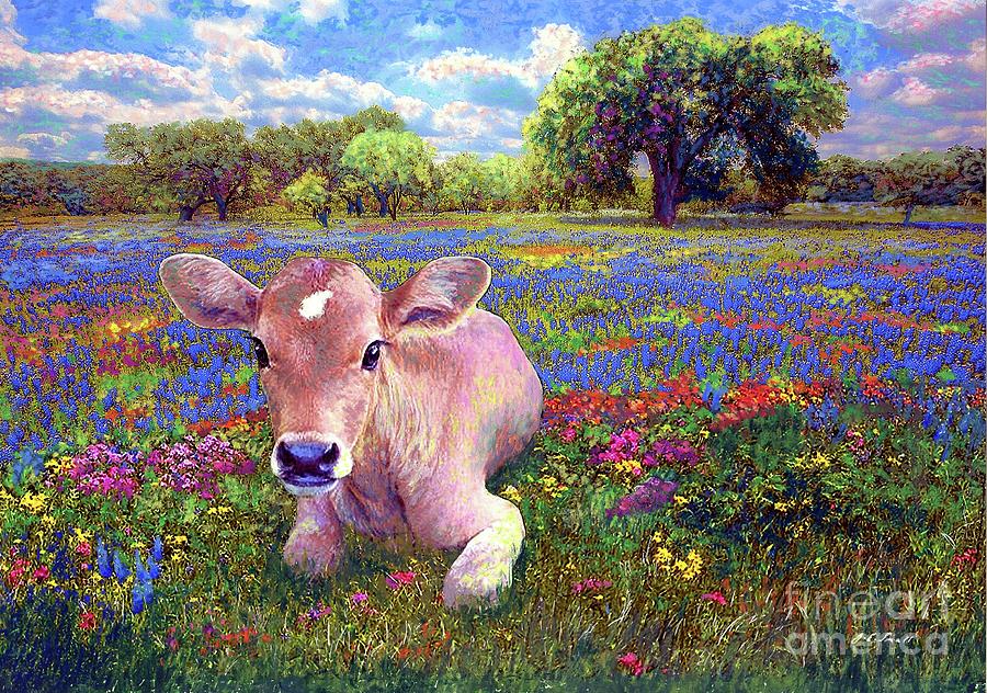 contented cow in colorful meadow jane small