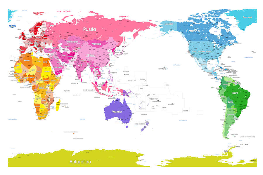Continents World Map Digital Art by Michael Tompsett