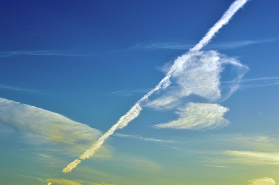 Abstract Photograph - Contrails and Clouds Two  by Lyle Crump