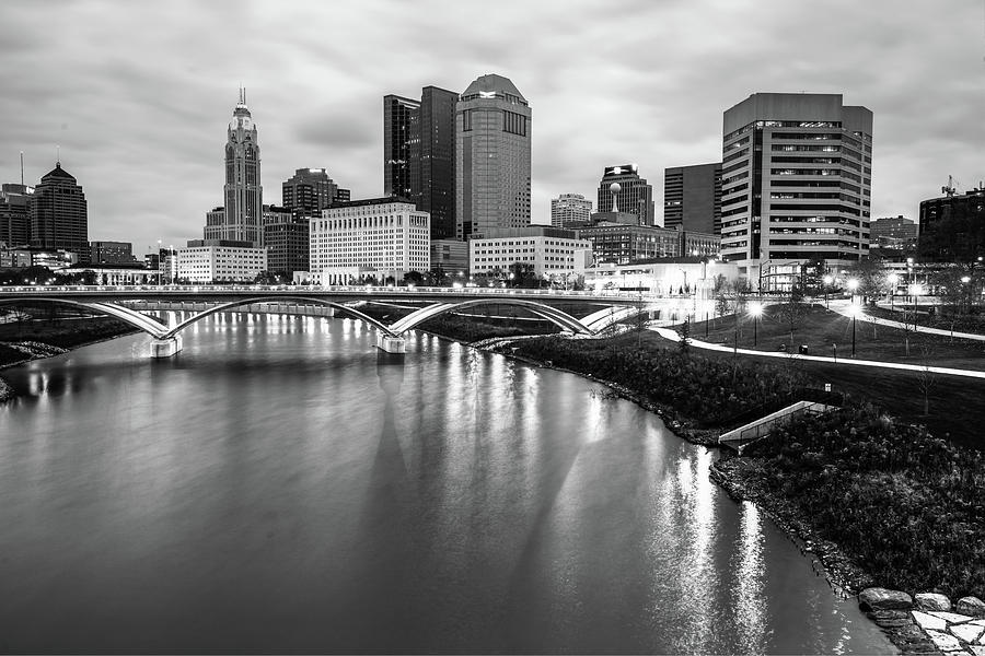 Columbus Photograph - Contrasting Columbus Ohio in Black and White - Night Skyline Photography by Gregory Ballos