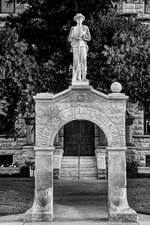 Black And White Photograph - Controversial Confederate Soldier Memorial by JC Findley