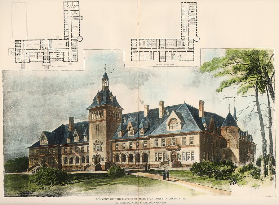 Architecture Painting - Convent of the Sisters of Mercy. Cresson PA. 1896 by Longfellow and Alden and Harlow