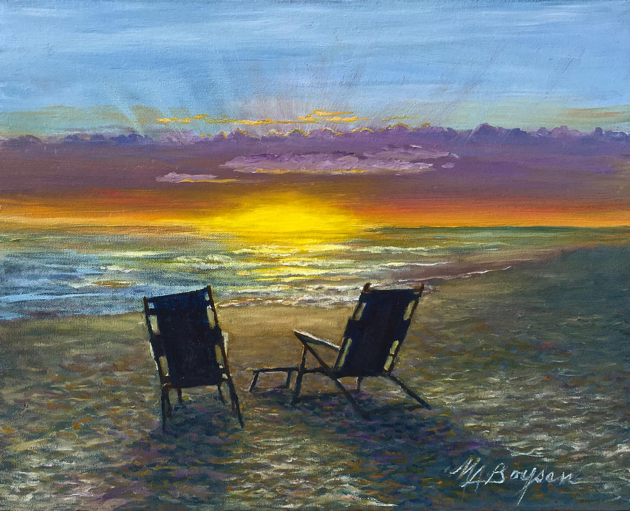 Sunset Painting - Conversation on the Beach by Maryann Boysen