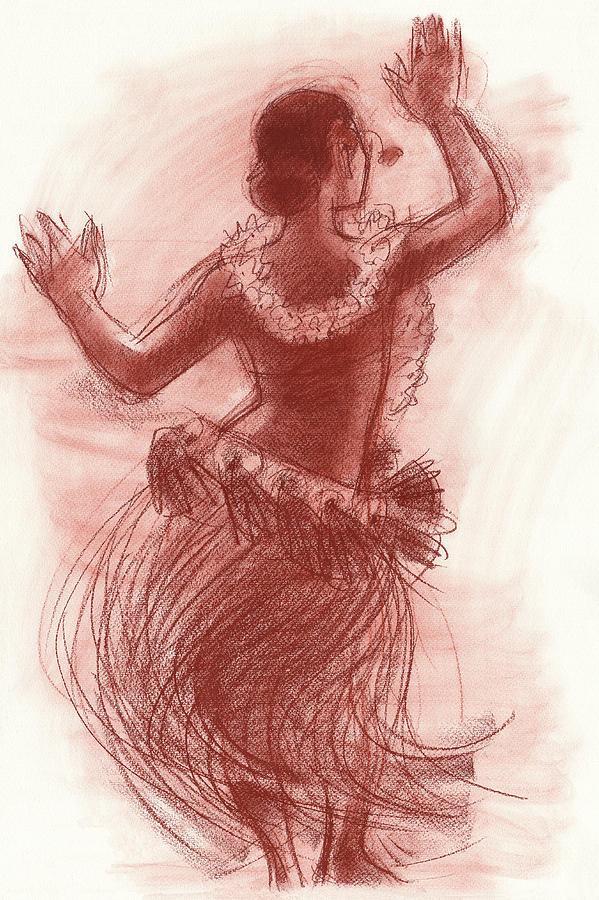 Cook Islands Drum Dancer from the Back Drawing by Judith Kunzle