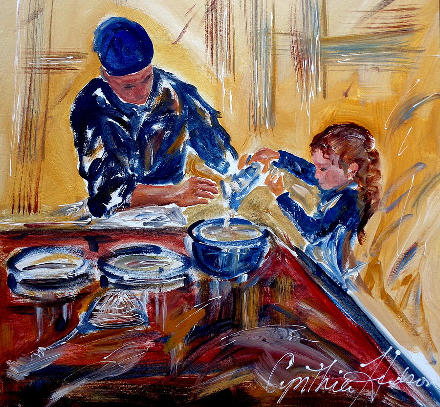 Cooking Lesson Painting by Cynthia Hudson