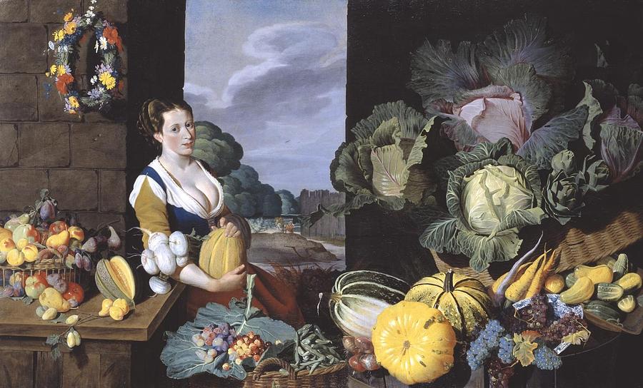 Cookmaid with Still Life of Vegetables and Fruit Painting by Nathaniel