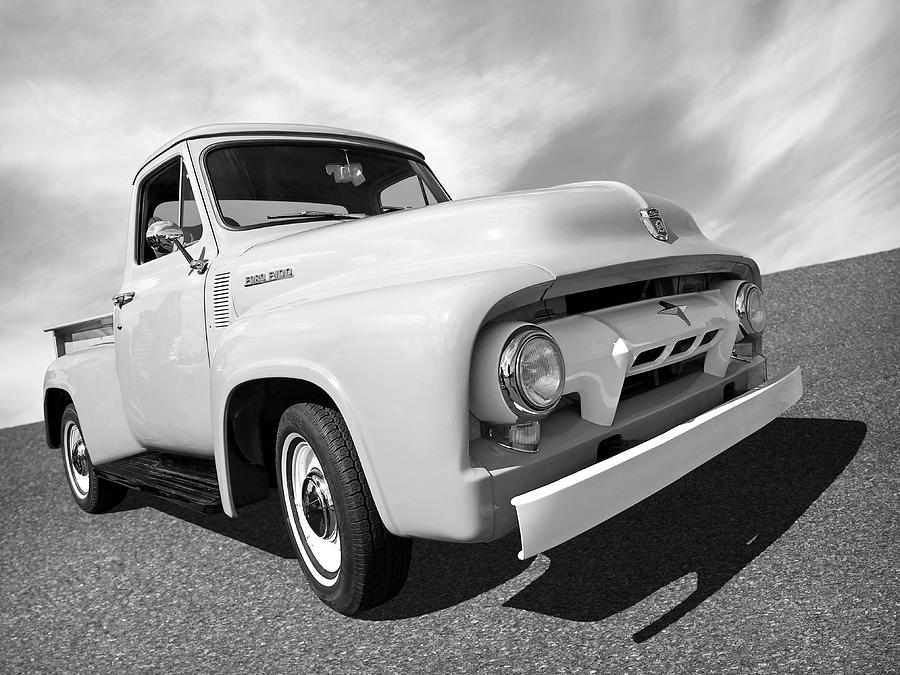 Cool As Ice - 1954 Ford F-100 in Black and White Photograph by Gill Billington