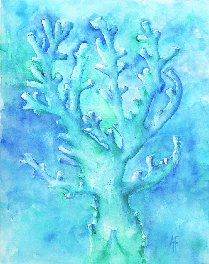 Cool Blue Coral Painting by Arthur Fix