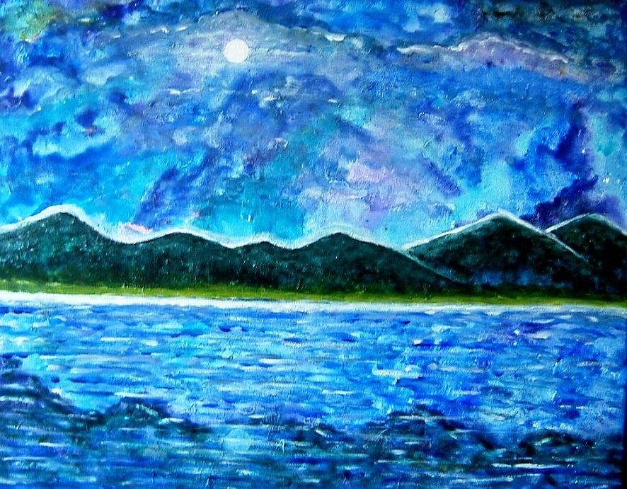 Cool Blue Lake Painting by Manjiri Kanvinde