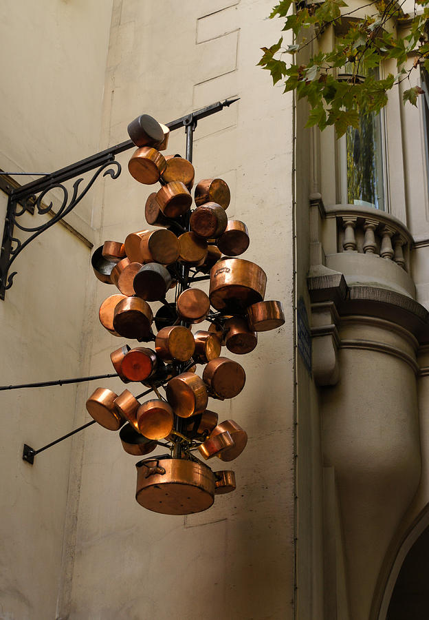 Paris Photograph - Cool Copper Pots - Parisian Restaurant Left Bank La Rive Gauche by Georgia Mizuleva