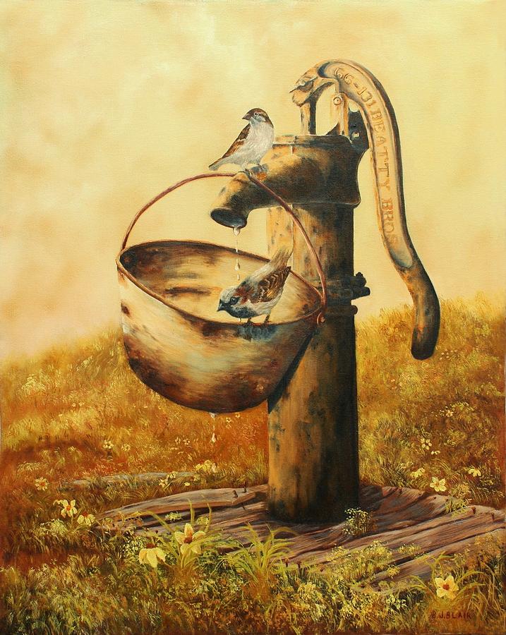 Cool Drink of Water Painting by B J Blair