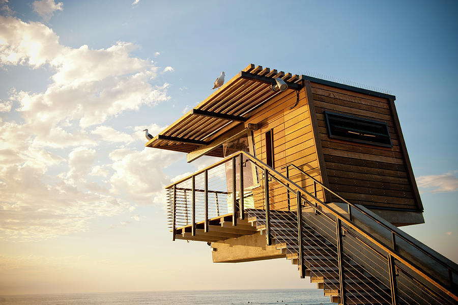 Cool Photograph - Cool lifeguard tower at La Jolla Shores beach by Stephen Simpson