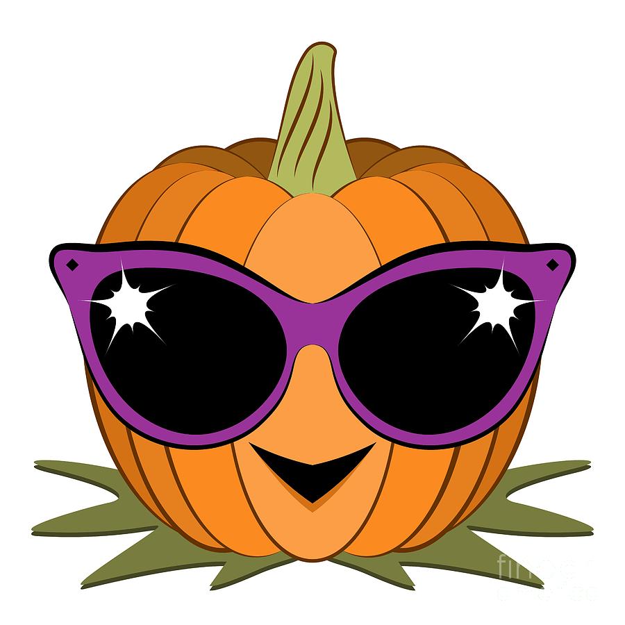 Cool Pumpkin Wearing Retro Cat Sunglasses Digital Art by MM Anderson