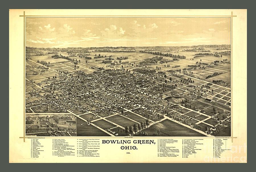 Cool Vintage Map Of Bowling Green Ohio Pd 