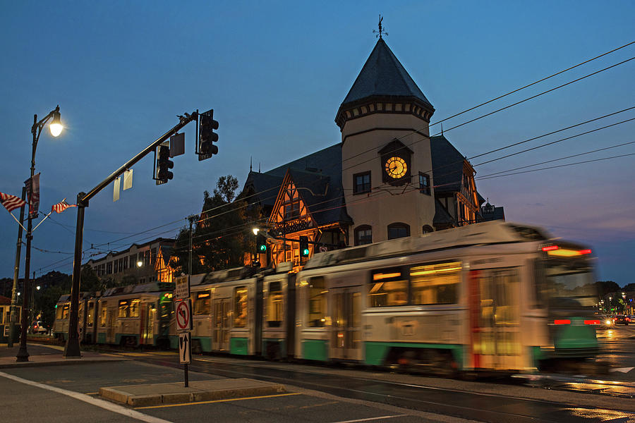 Coolidge Corner Brookline MA Clock Train in motion Photograph by Toby McGuire