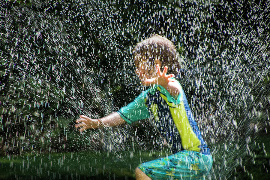 Cooling Off on a Hot Summer Day with the Lawn Water Sprinkler Photograph by Randall Nyhof