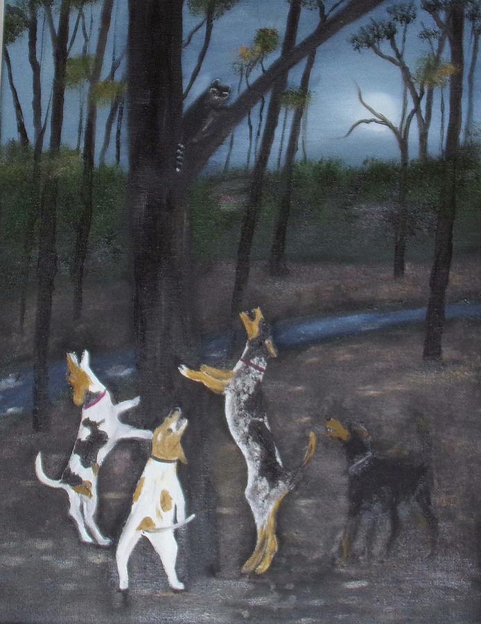 Coon Hounds Treeing Painting by Barbara