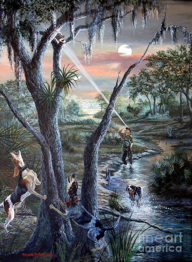 Coon Hunting Painting - Coon Huntin the Backwoods- by Daniel Butler