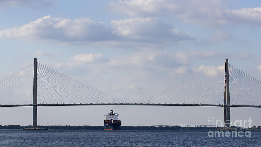 Cooper River Bridge Container Ship Charleston Photograph by Dustin K Ryan