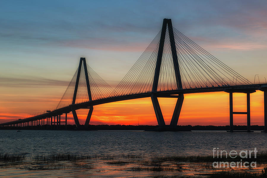 Cooper River Bridge Golden Sunset Hour Photograph by Dale Powell