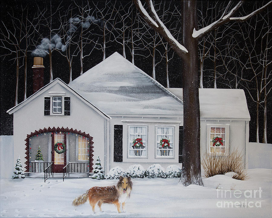 Christmas Painting - Cooper Takes a Christmas Eve Walk by Catherine Holman