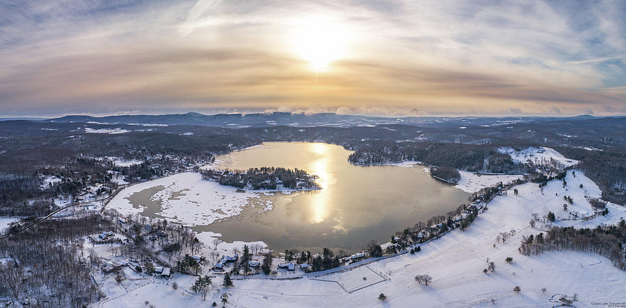 Copake Lake, Craryville NY - Winter Aerial Panorama Photograph by Mike Gearin