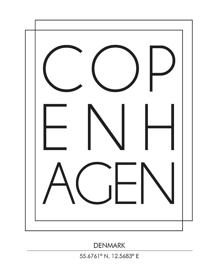 Copenhagen, Denmark - City Name Typography - Minimalist City Posters #1 Mixed Media by Studio Grafiikka