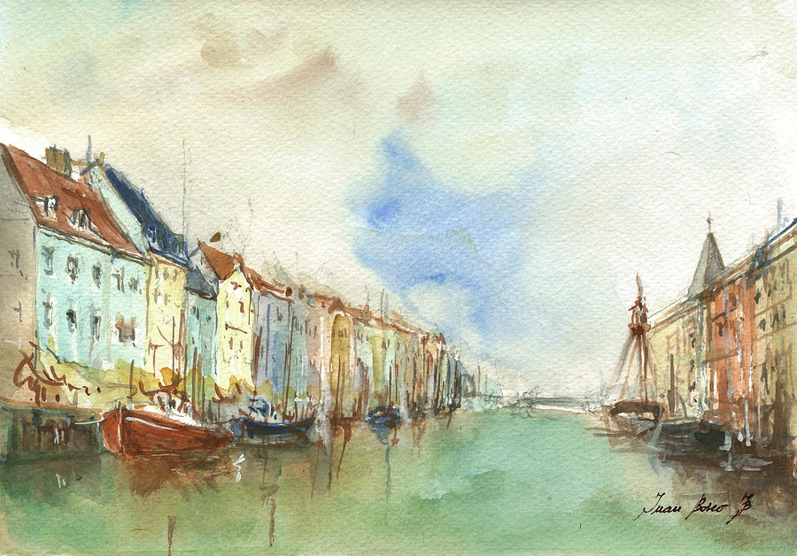 Copenhagen Painting - Copenhagen harbour by Juan Bosco