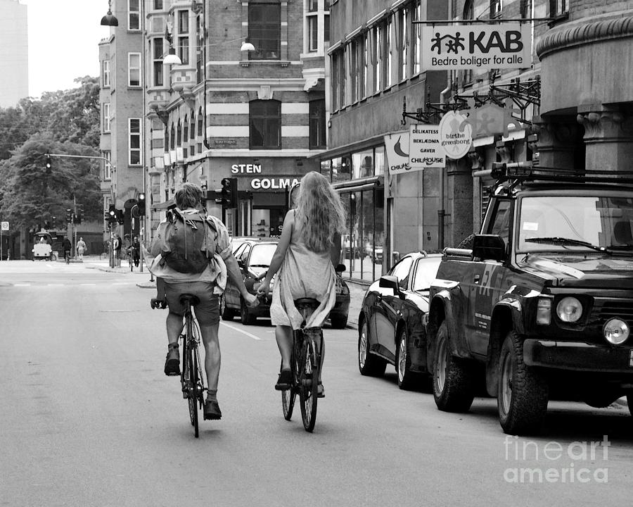 Copenhagen Lovers on Bicycles BW Photograph by Catherine Sherman