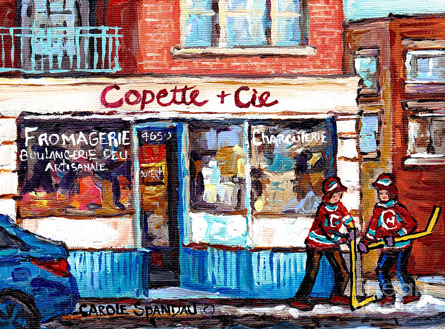 Copette Et Cie Fromagerie Charcuterie Verdun Montreal Storefront Winter Hockey Art Carole Spandau    Painting by Carole Spandau