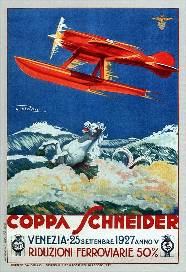 Coppa Schneider - Venice - Vintage Advertising Poster - Red Sea Plane Painting