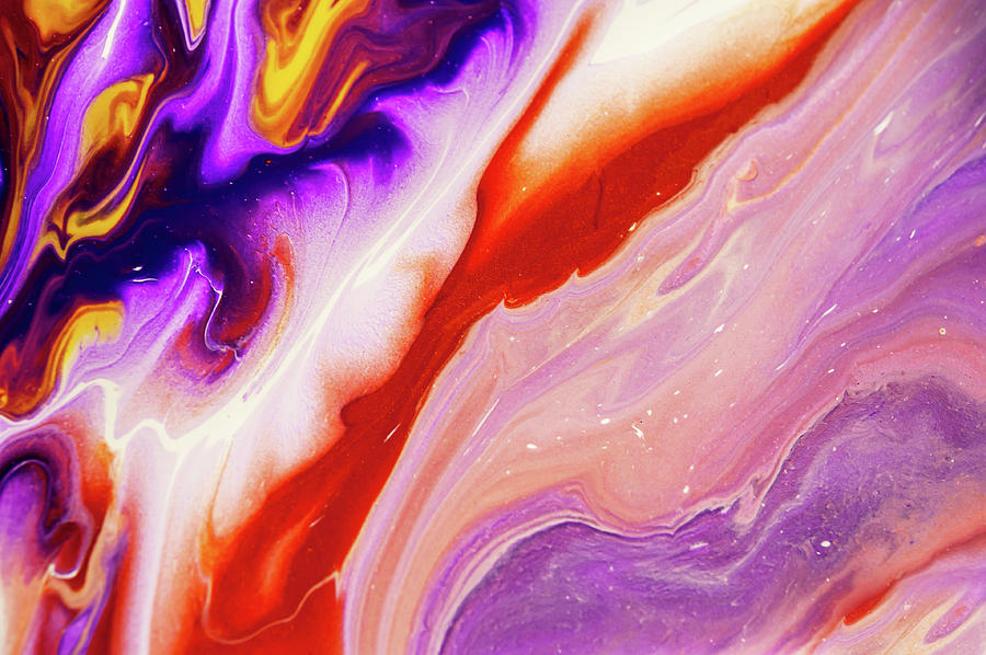 Copper and Purple Flow Streams. Abstract Fluid Acrylic Painting Painting by Jenny Rainbow