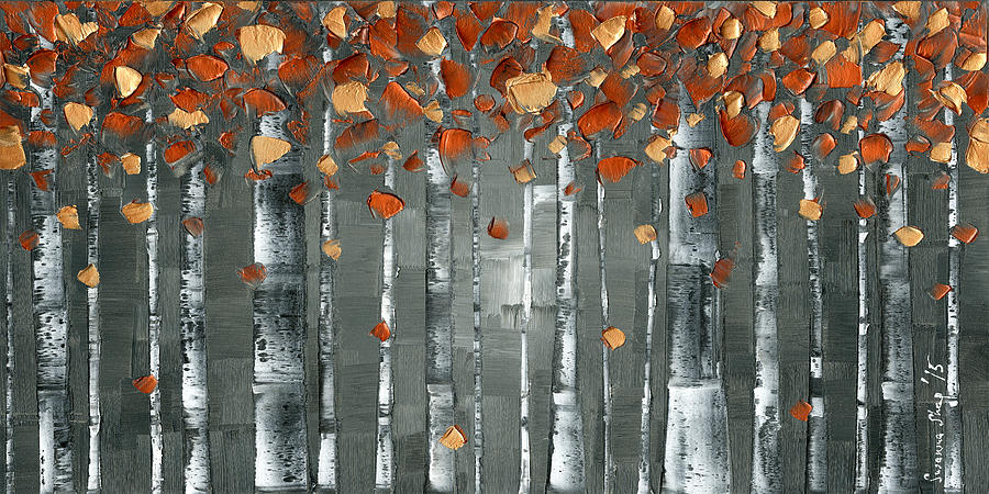 Abstract Painting - Birch Trees Landscape Art by Susanna Shaposhnikova